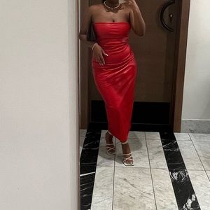Red Faux Leather Dress